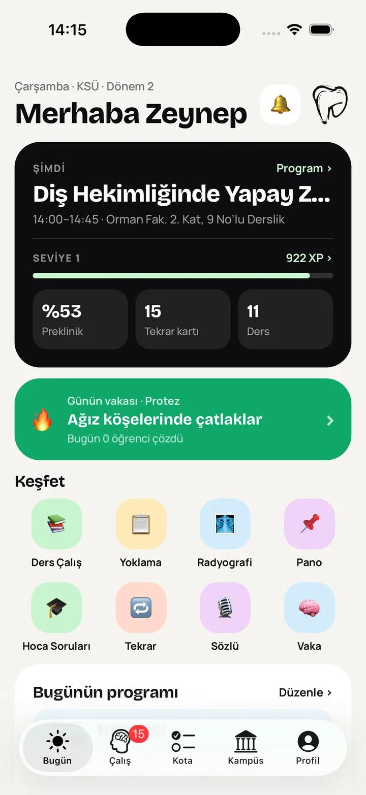 32diş uygulaması — Bugün ekranı